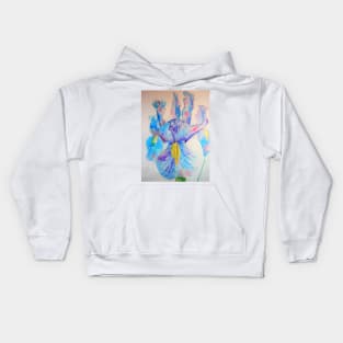 Iris Watercolor Painting - Blue with Raindrops Kids Hoodie